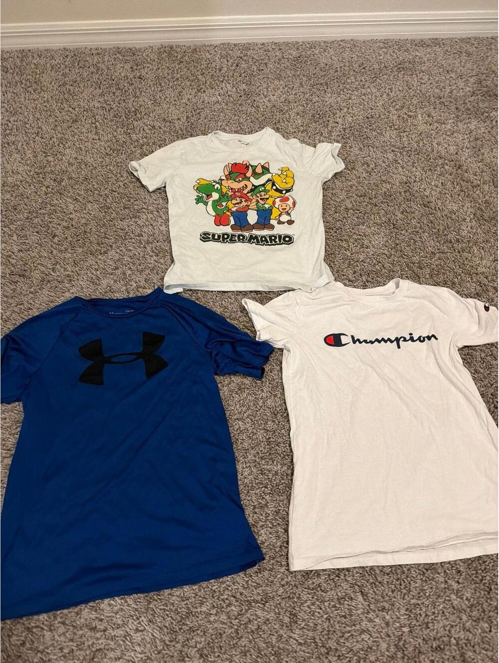 Boys Large Lot of 3 Shirts - Champion, Under Armour & Super Mario Graphic Tees